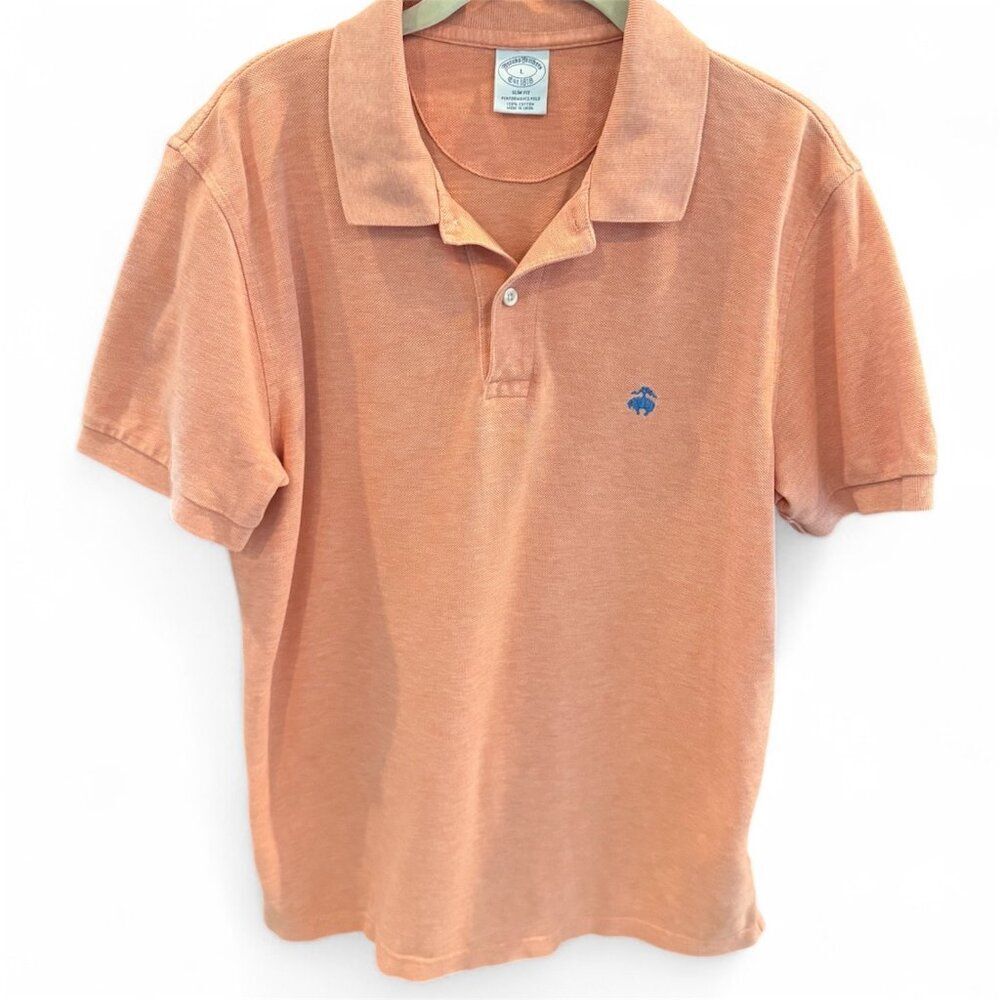 Brooks Brothers Men’s Slim Fit Performance Polo Orange Sherbet with Blue Logo S